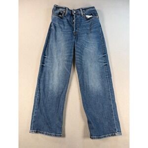 Levis Ribcage Straight Ankle Jeans Blue High Rise Button Fly Denim VTH